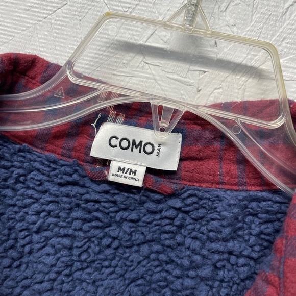 Como Man red plaid corduroy button front shacket - Picture 7 of 7